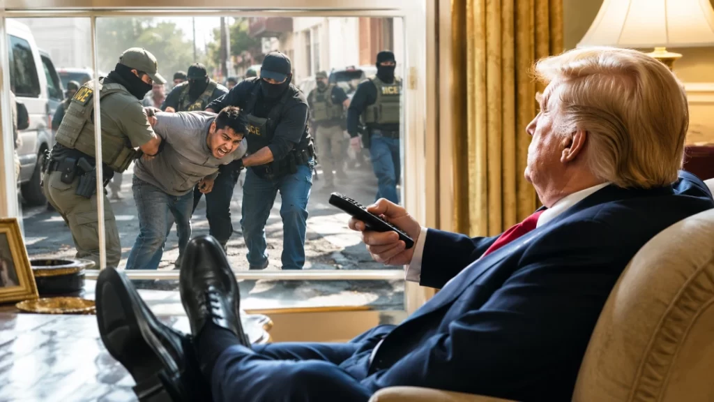 trump watching tv while ice runs wild